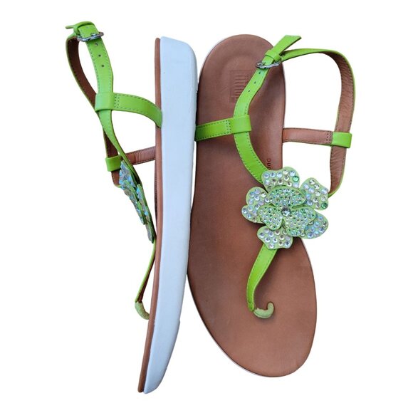 Fitflop Lime Green Toe Post Sandals TIA Corsage Sequins Floral 10 Summer - Picture 1 of 7